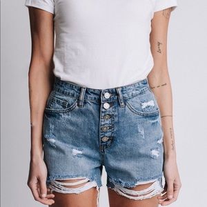 On The Fence Distressed Jean Short with Button Fly